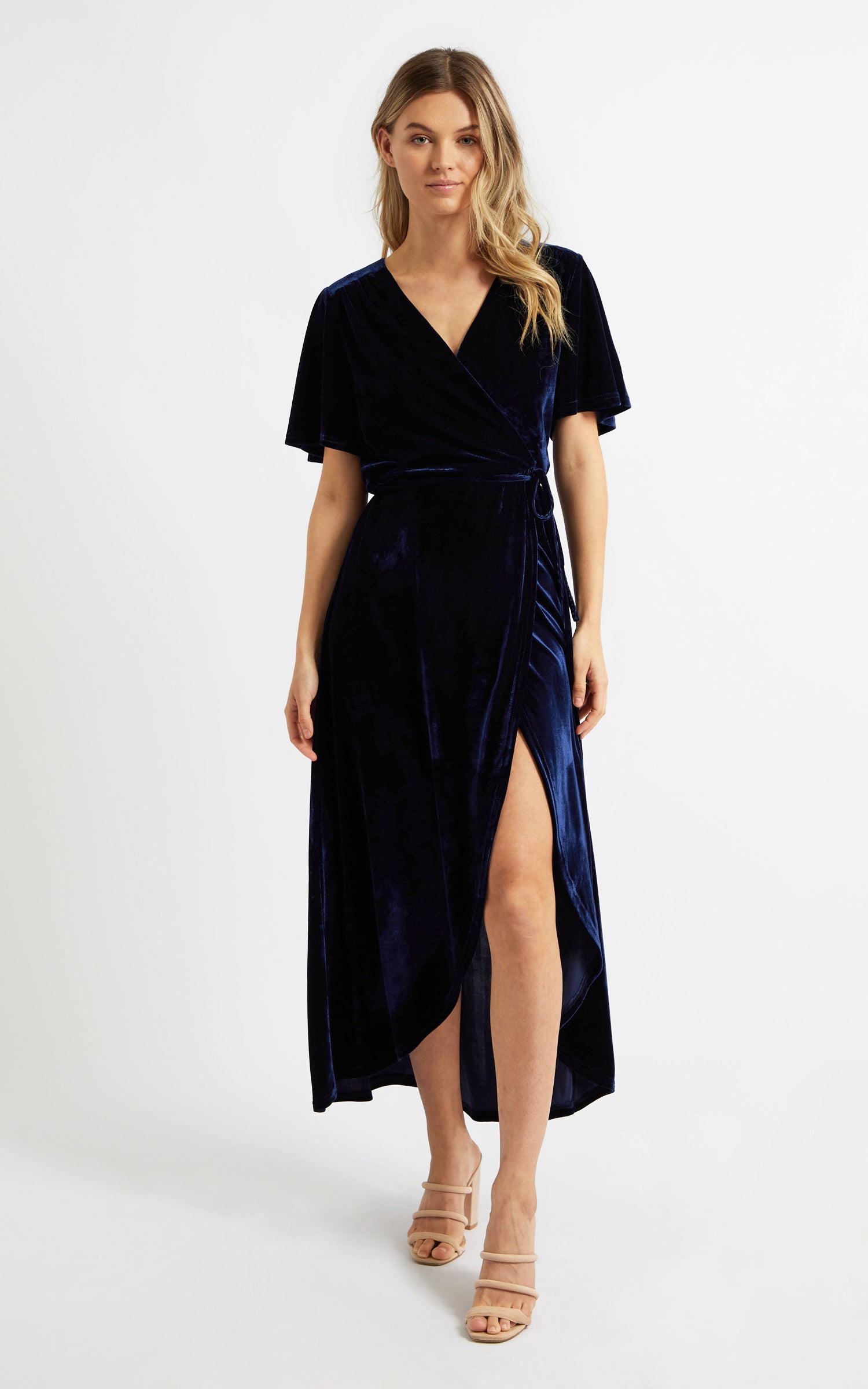 Velvet Flutter Sleeve Wrap Dress | Pagani